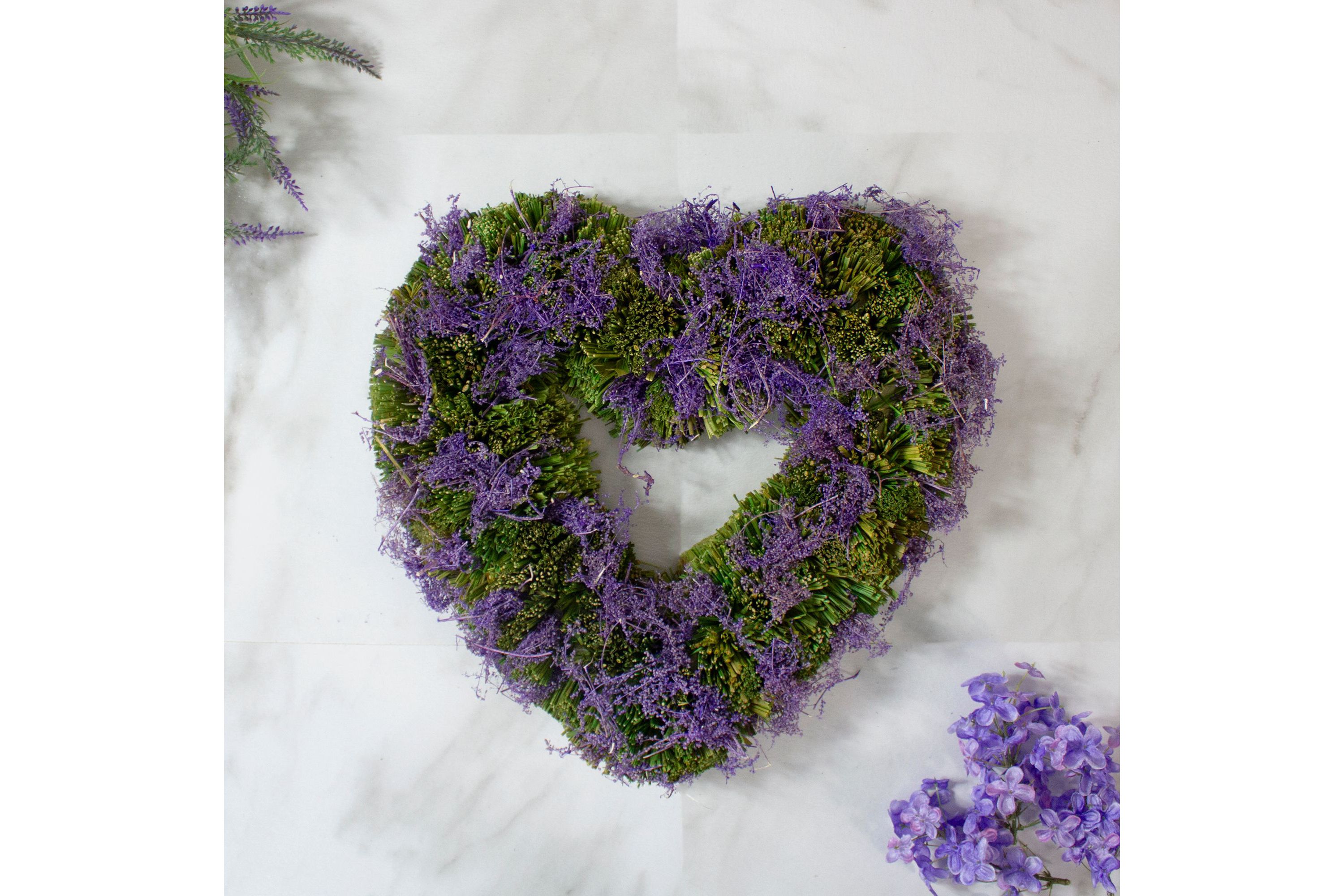 Purple Moss and Green Twig Valentines Day Heart Wreath  14.5-Inch  Unlit