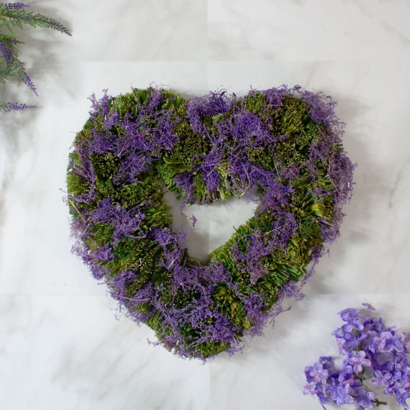 Purple Moss and Green Twig Valentines Day Heart Wreath  14.5-Inch  Unlit