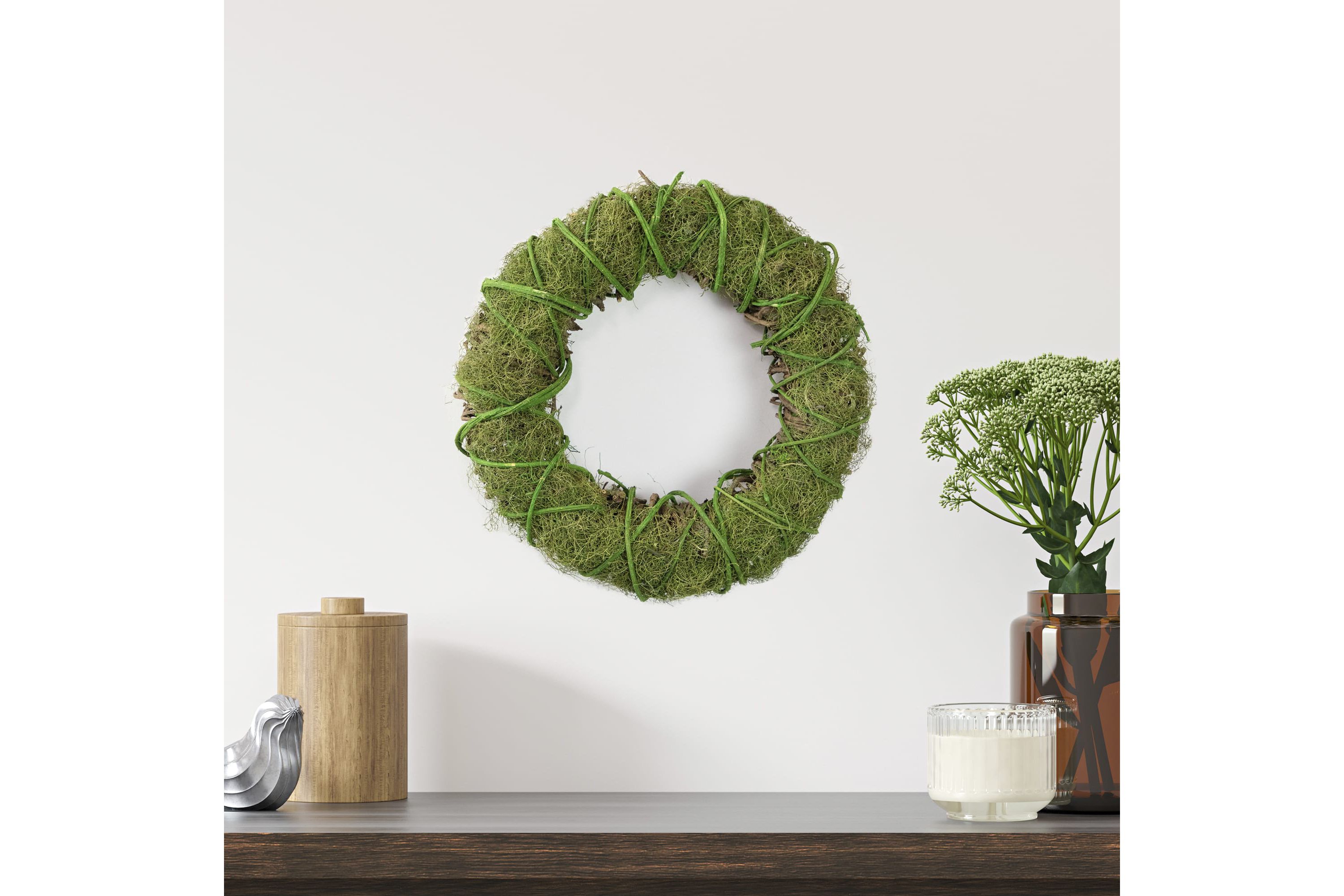 15" Moss and Vine Artificial Spring Twig Wreath - Unlit