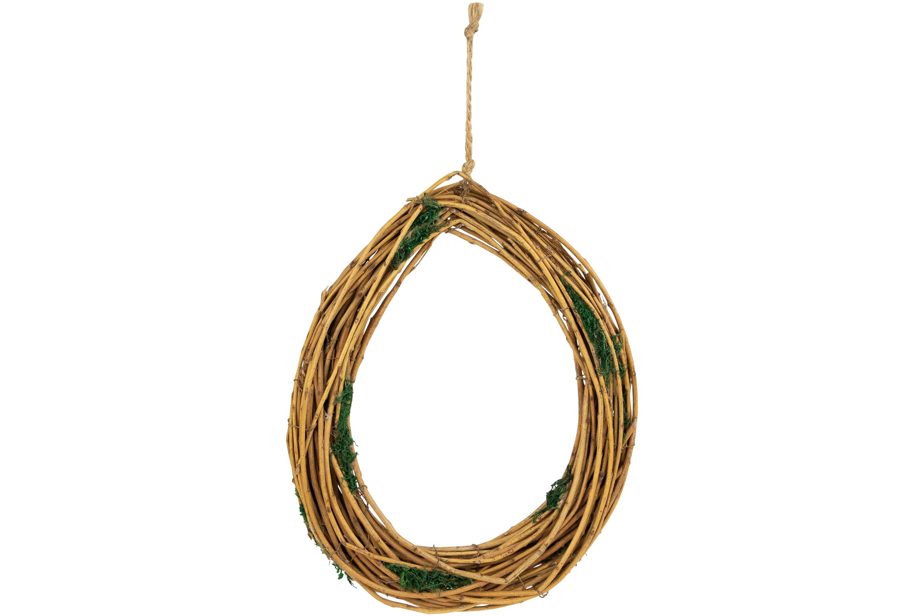 Grapevine  Twig and Moss Egg-Shaped Artificial Spring Wreath  11-Inch