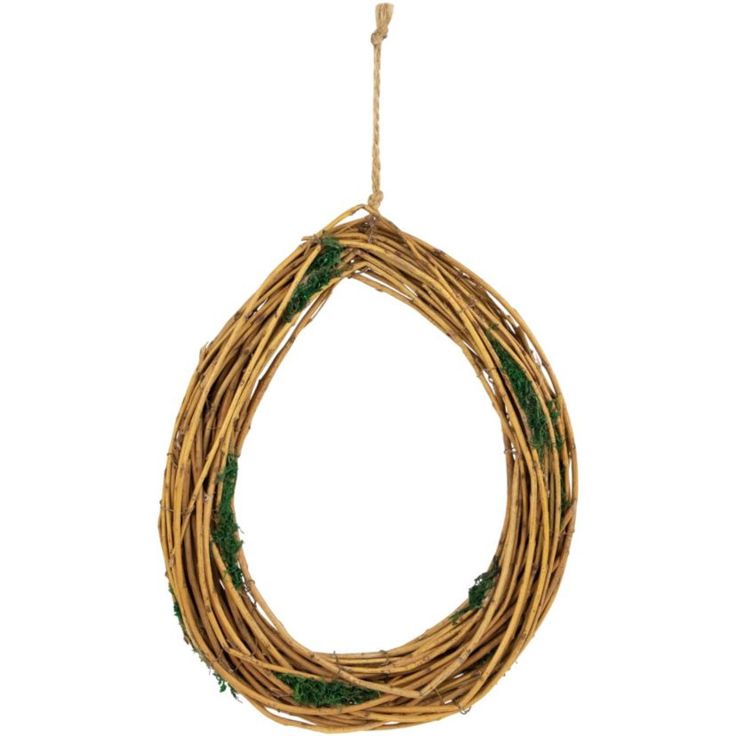 Grapevine  Twig and Moss Egg-Shaped Artificial Spring Wreath  11-Inch