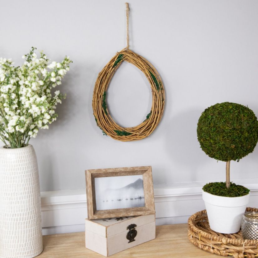 Grapevine  Twig and Moss Egg-Shaped Artificial Spring Wreath  11-Inch