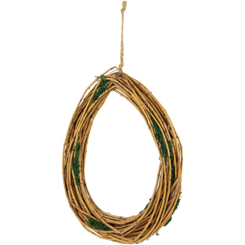 Grapevine  Twig and Moss Egg-Shaped Artificial Spring Wreath  11-Inch