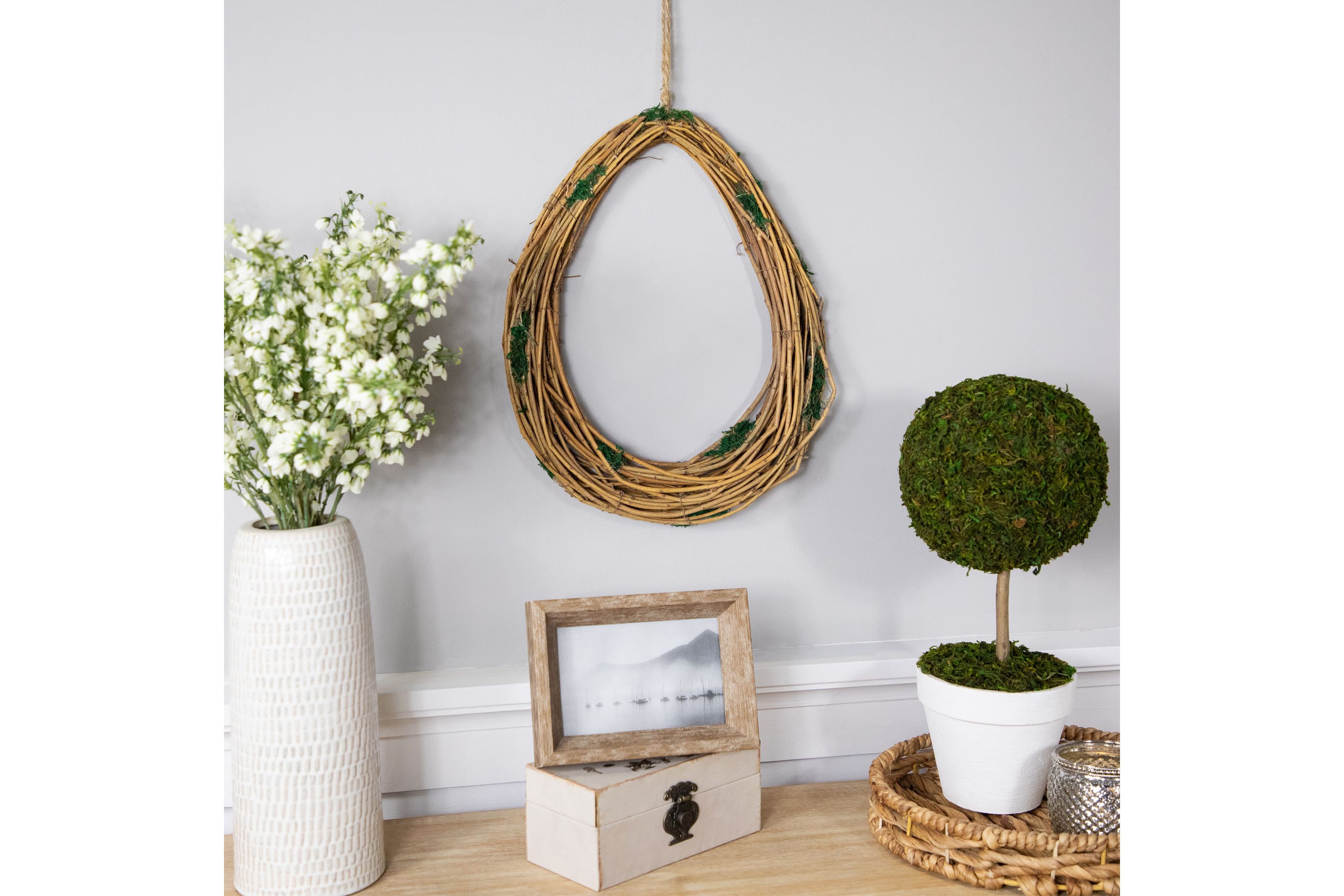 Natural Grapevine and Twig Oval Spring Wreath with Moss - 15.25"