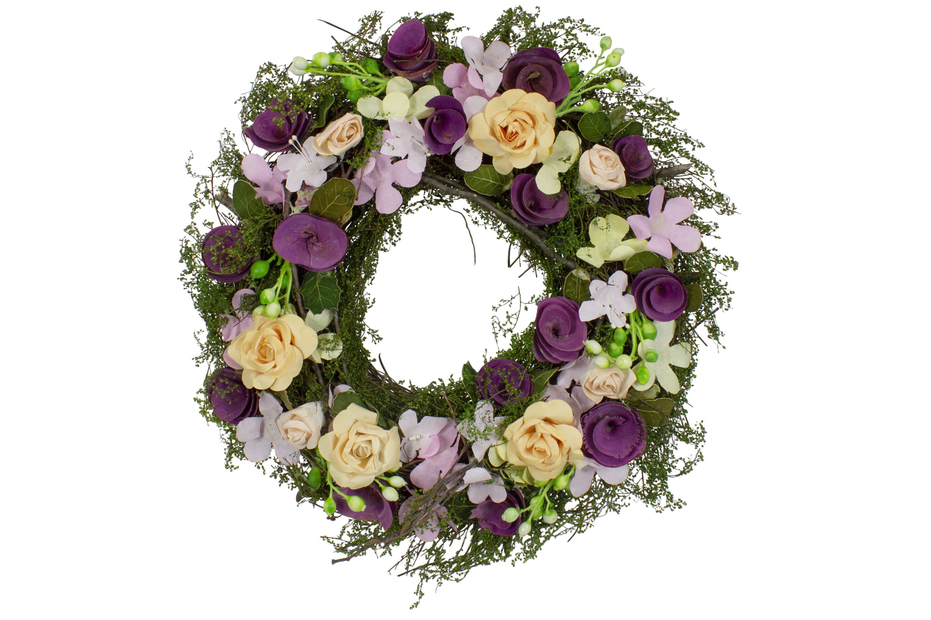 14" Purple and Green Floral  Berries and Twig Artificial Spring Floral Wreath