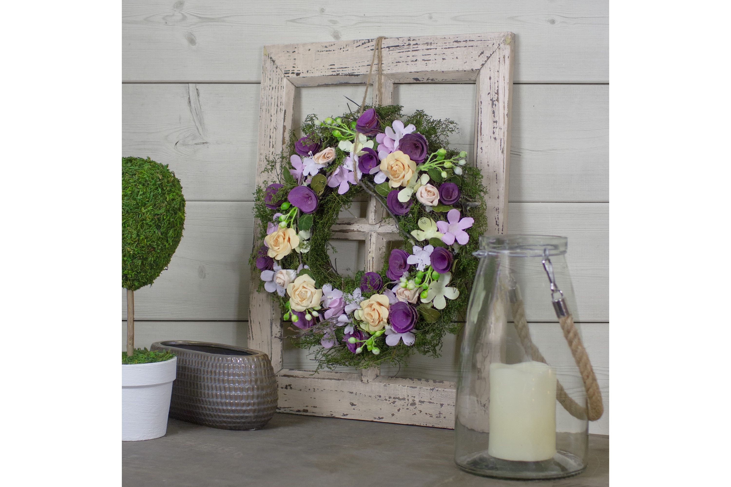 14" Purple and Green Floral  Berries and Twig Artificial Spring Floral Wreath