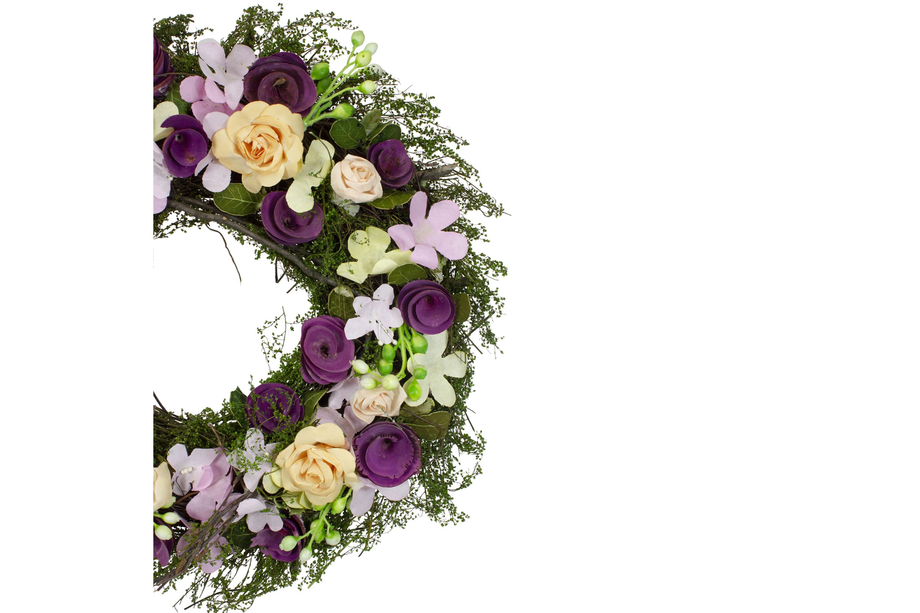 14" Purple and Green Floral  Berries and Twig Artificial Spring Floral Wreath