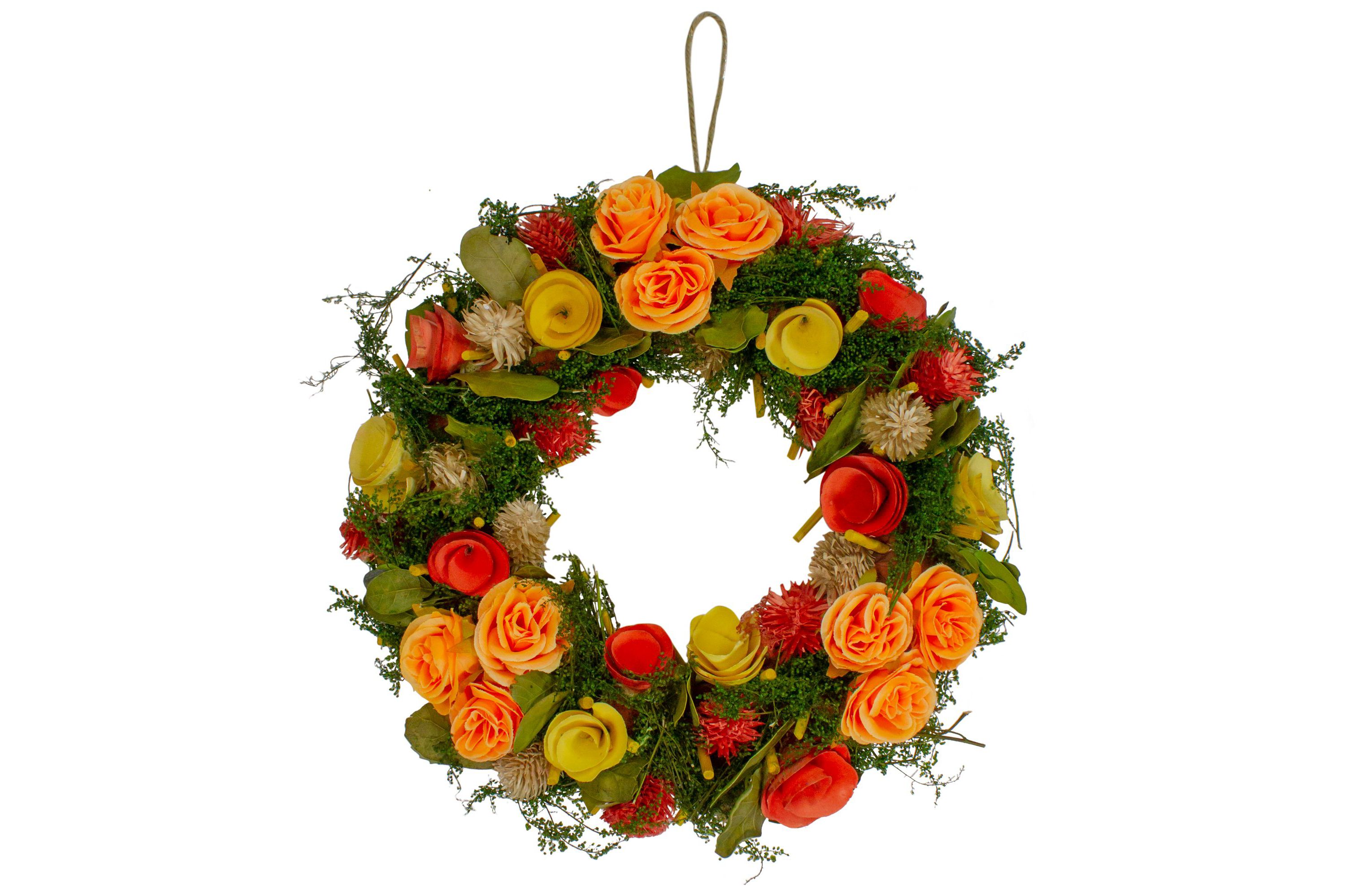Wooden and Dried Floral with Moss and Twigs Spring Wreath  12-inch