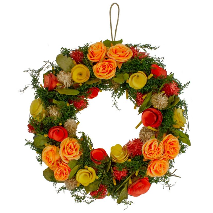 Wooden and Dried Floral with Moss and Twigs Spring Wreath  12-inch