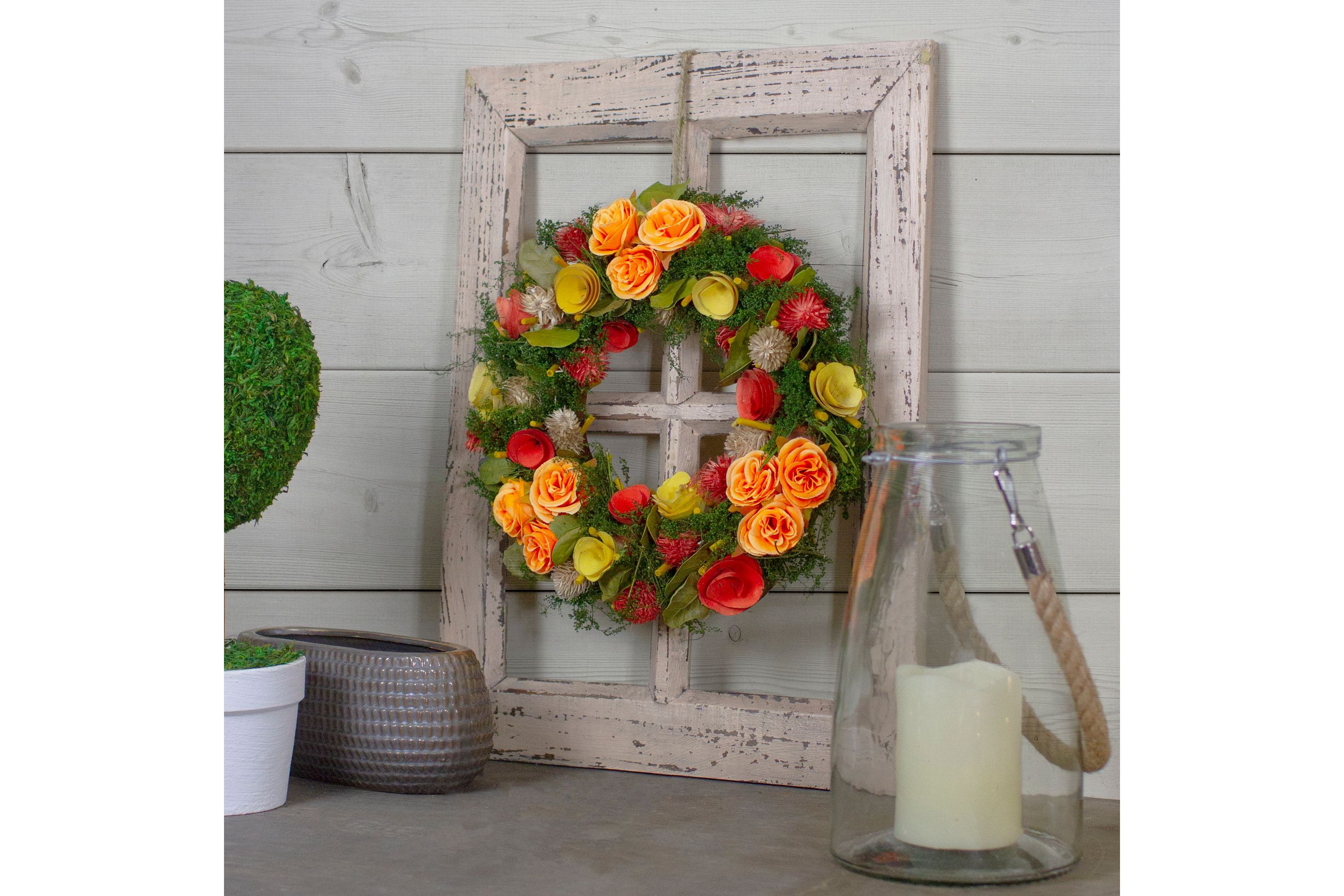 Wooden and Dried Floral with Moss and Twigs Spring Wreath  12-inch