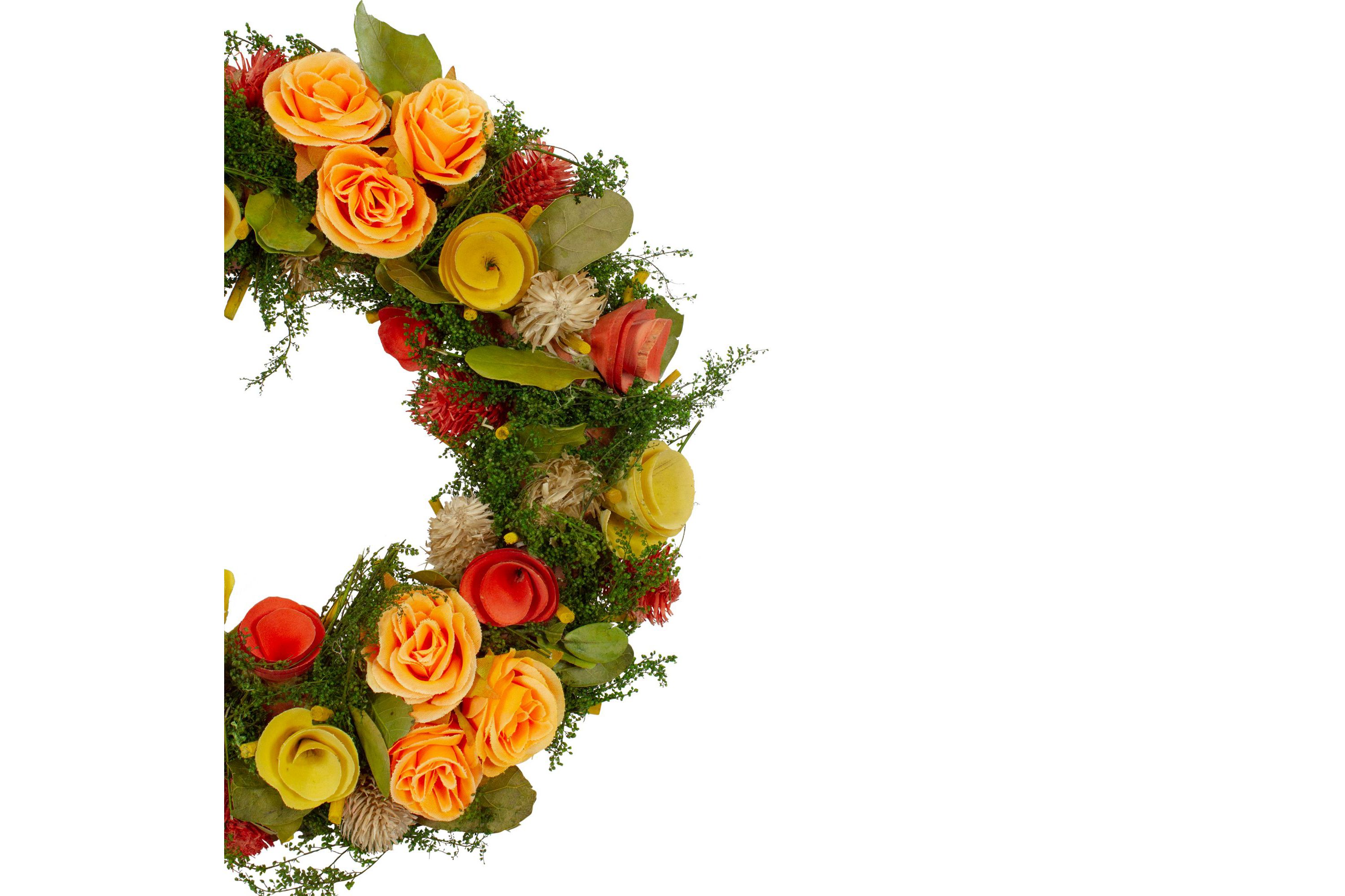 Wooden and Dried Floral with Moss and Twigs Spring Wreath  12-inch