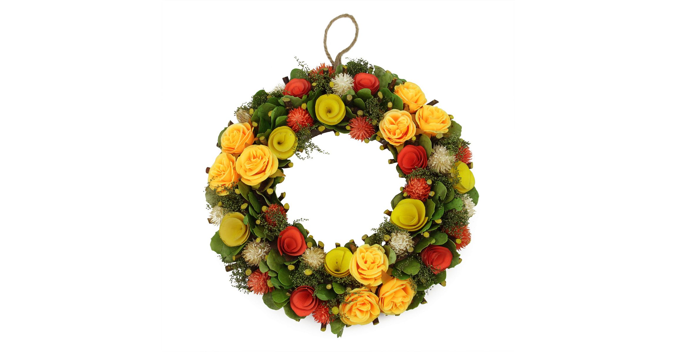 12" Orange and Yellow Flowers with Moss and Twig Artificial Floral Spring Wreath - Unlit