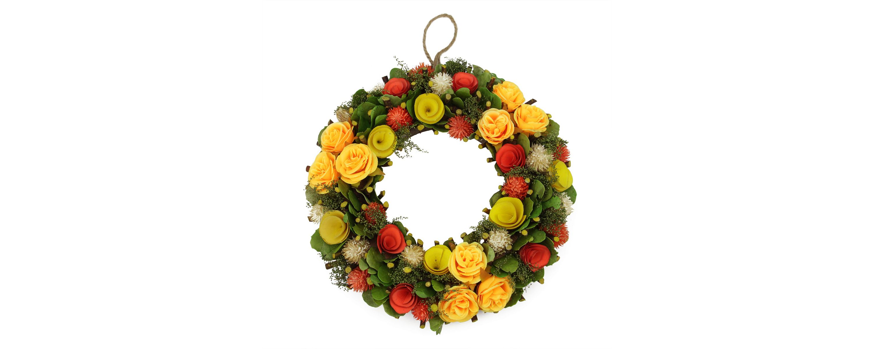 12" Orange and Yellow Flowers with Moss and Twig Artificial Floral Spring Wreath - Unlit