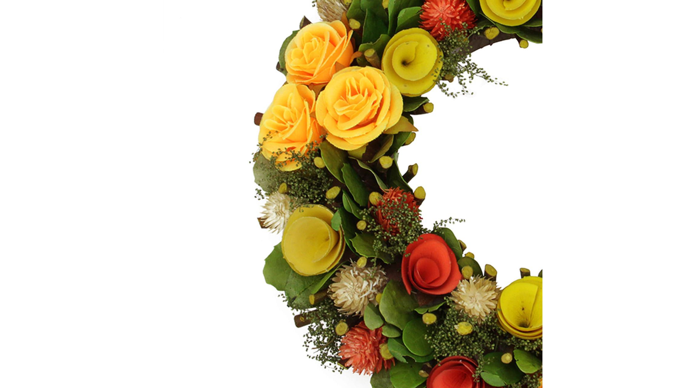 12" Orange and Yellow Flowers with Moss and Twig Artificial Floral Spring Wreath - Unlit