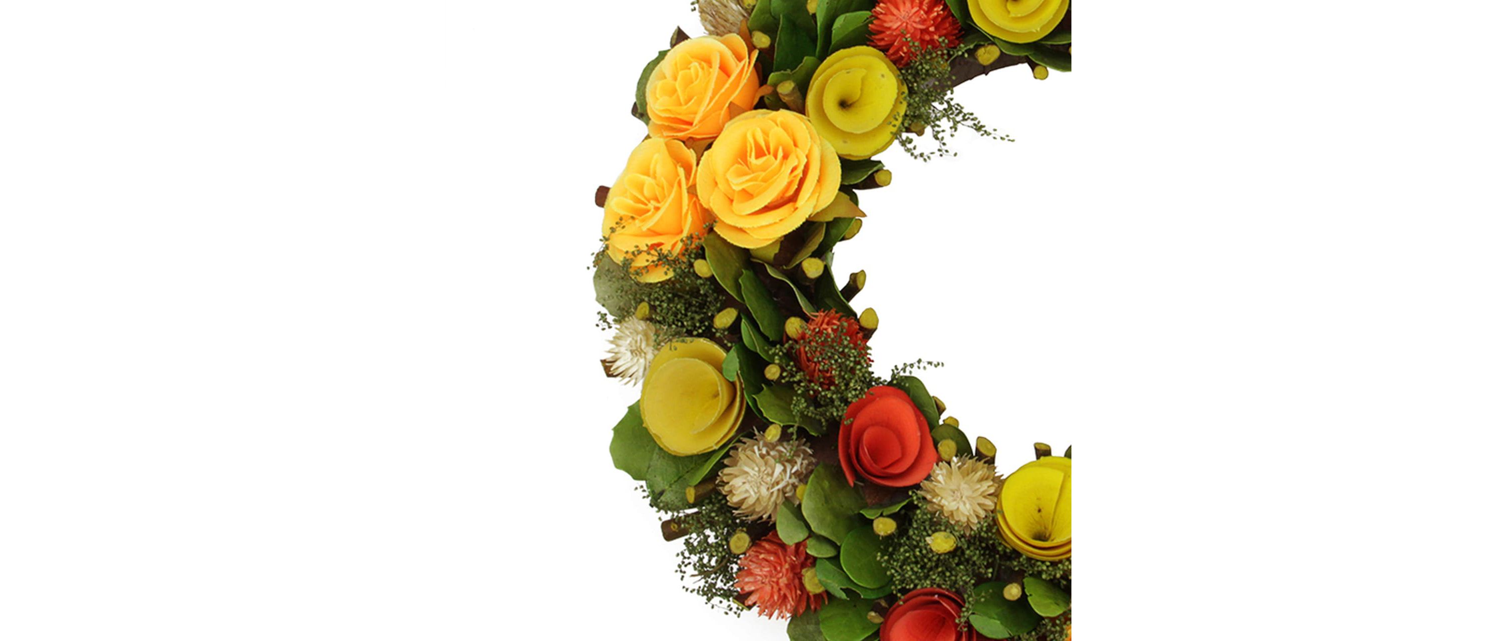 12" Orange and Yellow Flowers with Moss and Twig Artificial Floral Spring Wreath - Unlit