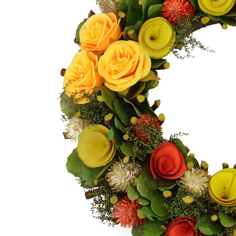 12" Orange and Yellow Flowers with Moss and Twig Artificial Floral Spring Wreath - Unlit