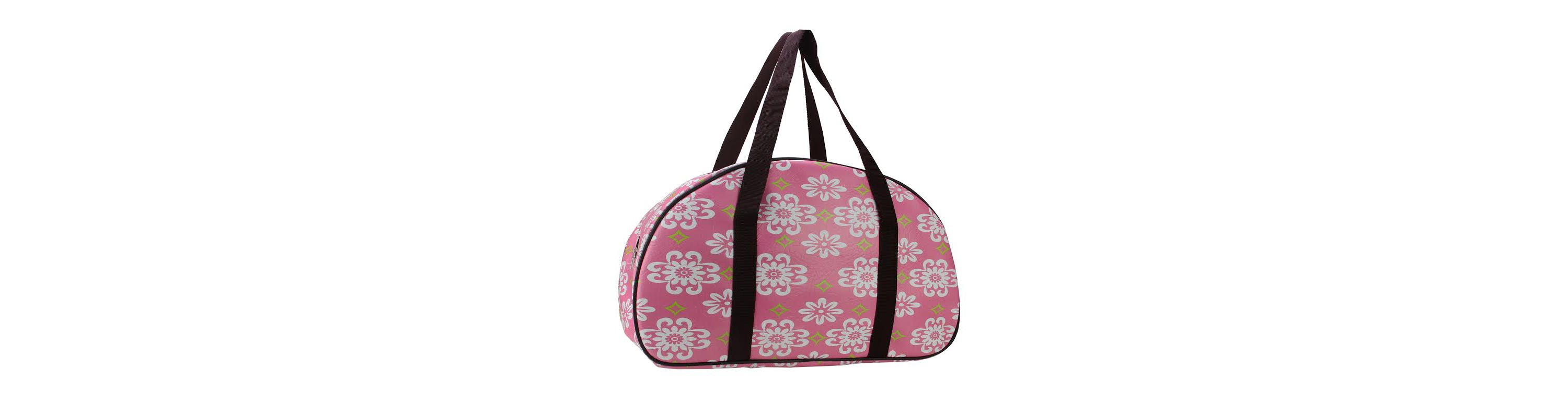 20" Decorative Pink and White Flower Design Travel Bag/Purse with Brown Handles