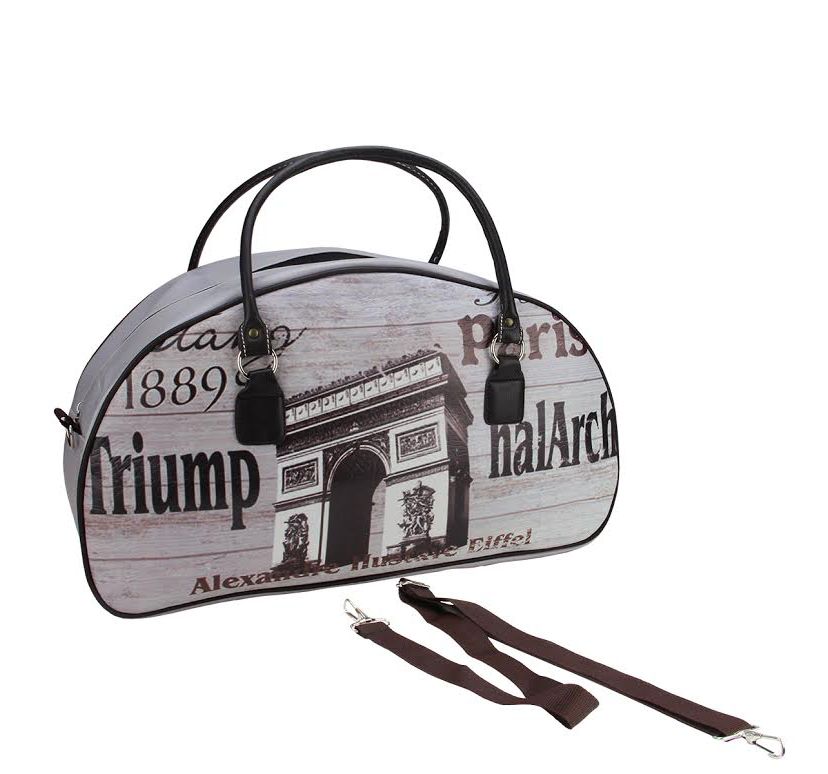 20" Vintage-Style Paris Arc de Triomphe French Theme Travel Bag with Handles and Shoulder Strap