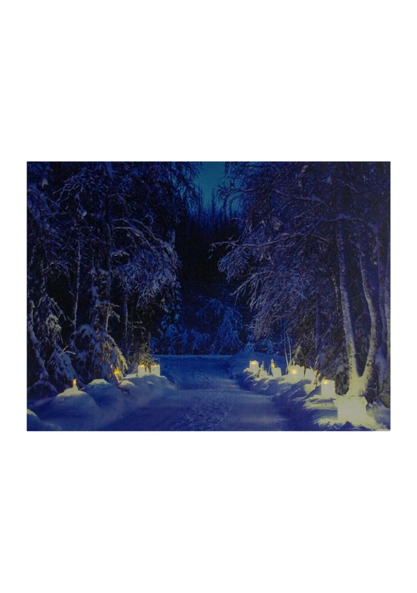 LED Lighted Nighttime in the Woods Winter Scene Canvas Wall Art 15.75Inch