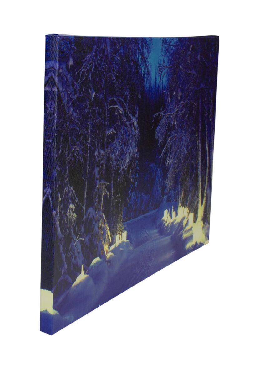 LED Lighted Nighttime in the Woods Winter Scene Canvas Wall Art 15.75Inch