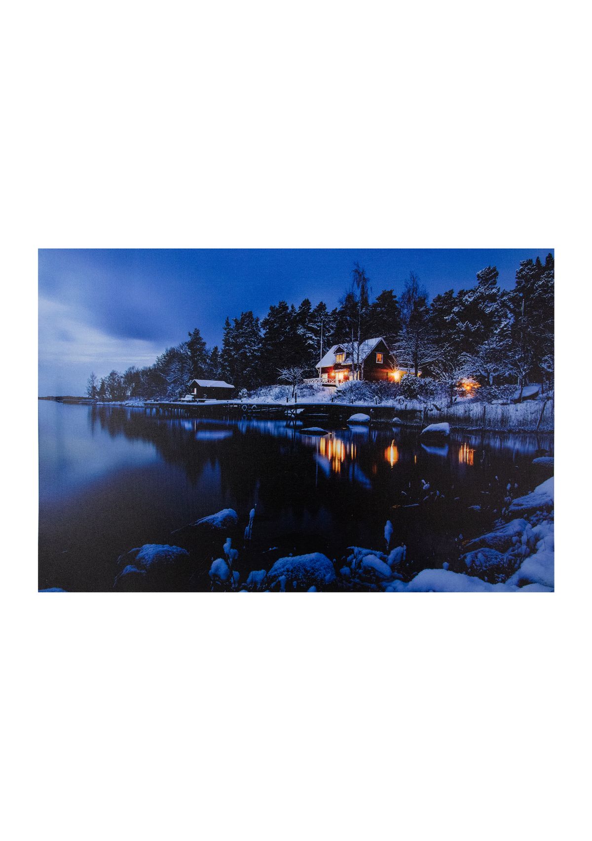 23.75Inch LED Lighted Rustic Lodge Cabin on the Lake Canvas Wall Art