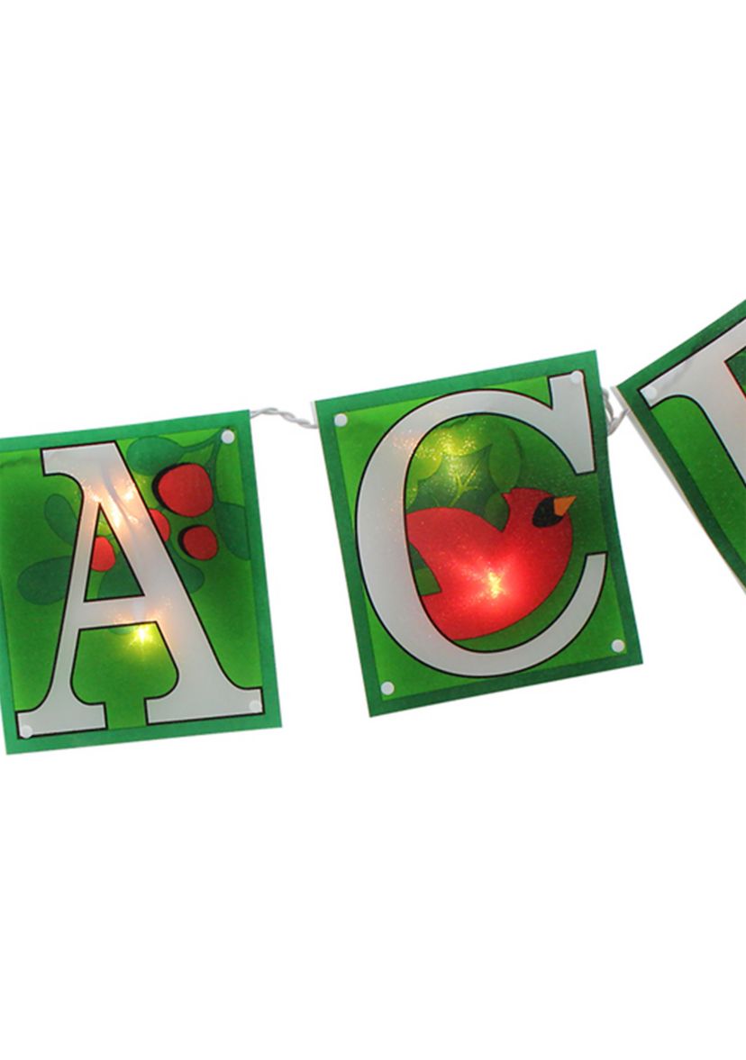 10-Count Green and Red Shimmering InchPEACEInch Lighted Mini Christmas Garland  4.5ft White Wire