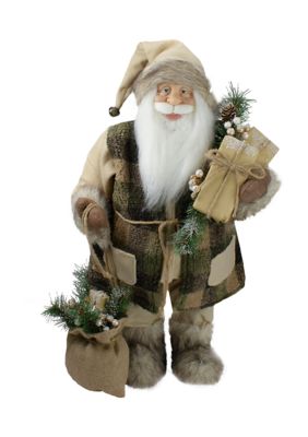 Northlight 24Inch Brown Standing Santa Claus In Plaid Suit With Gifts Christmas Figurine -  0191296066020