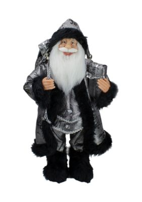 Northlight 24Inch Standing Santa Claus In Silver And Black With Gifts Christmas Figure
