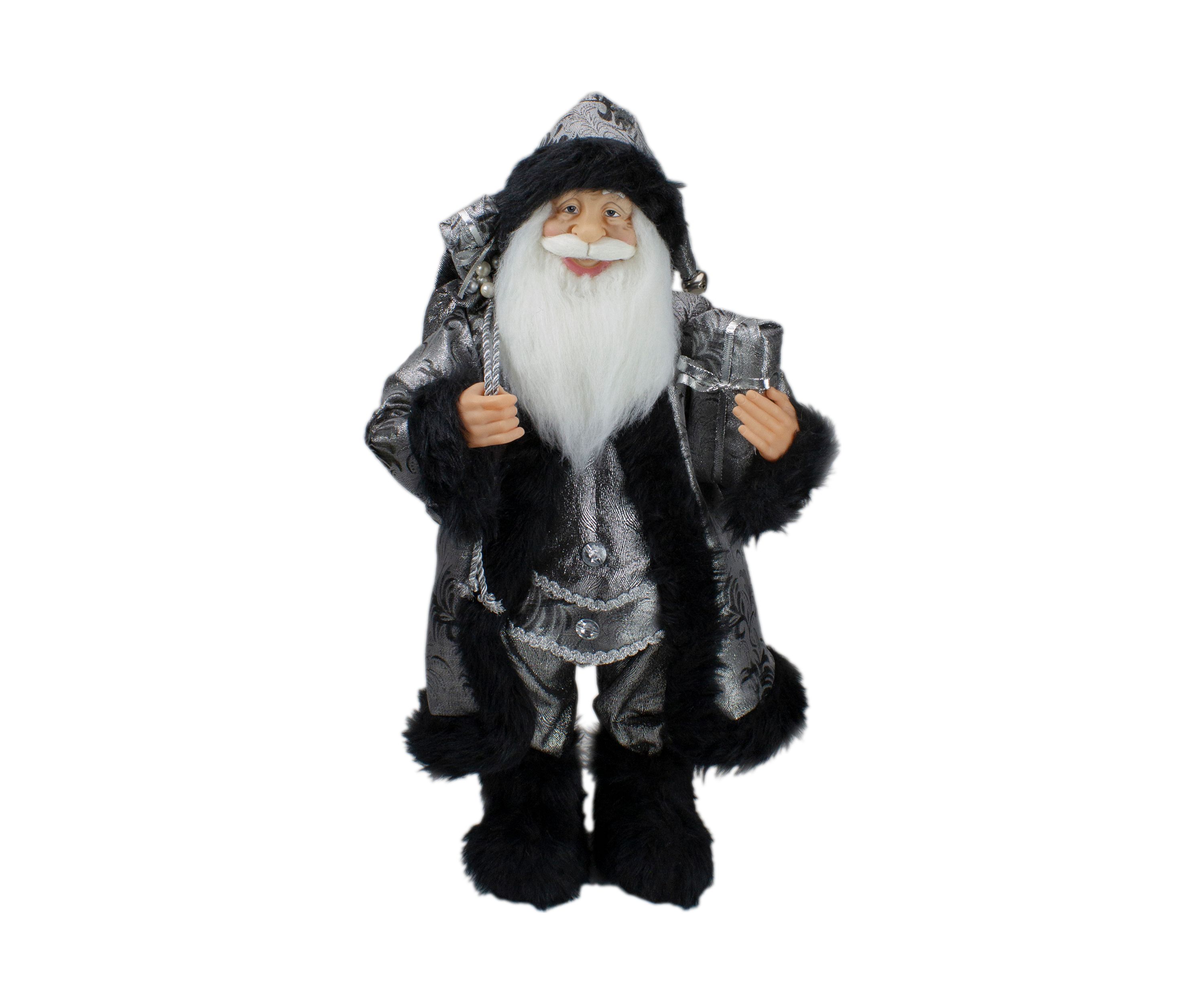 24Inch Standing Santa Claus in Silver and Black with Gifts Christmas Figure