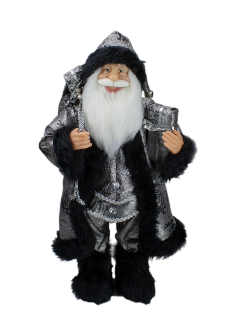 24Inch Standing Santa Claus in Silver and Black with Gifts Christmas Figure