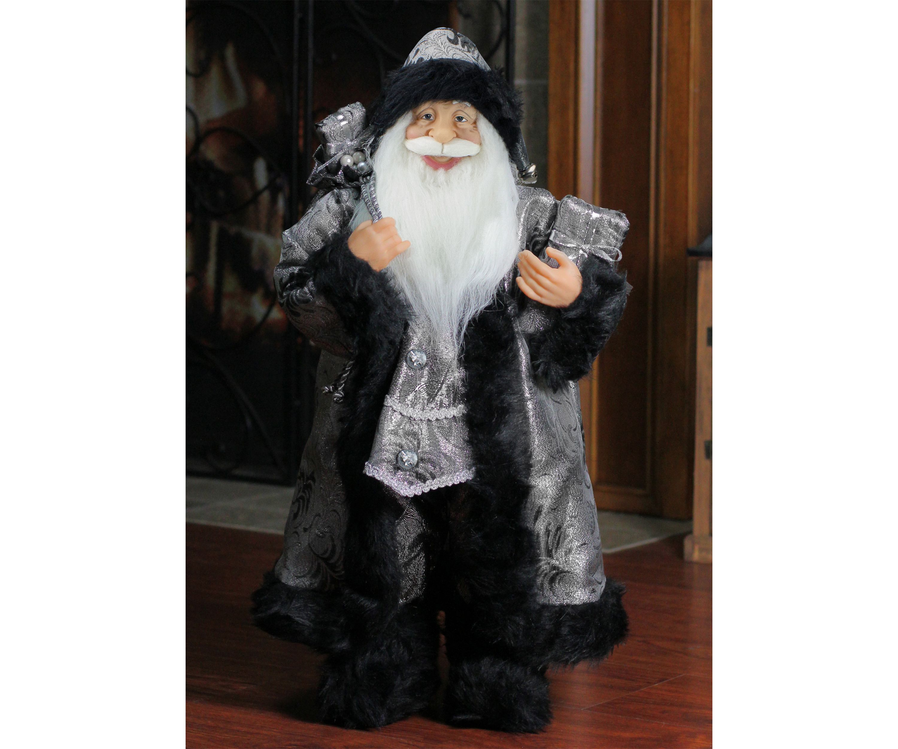 24Inch Standing Santa Claus in Silver and Black with Gifts Christmas Figure
