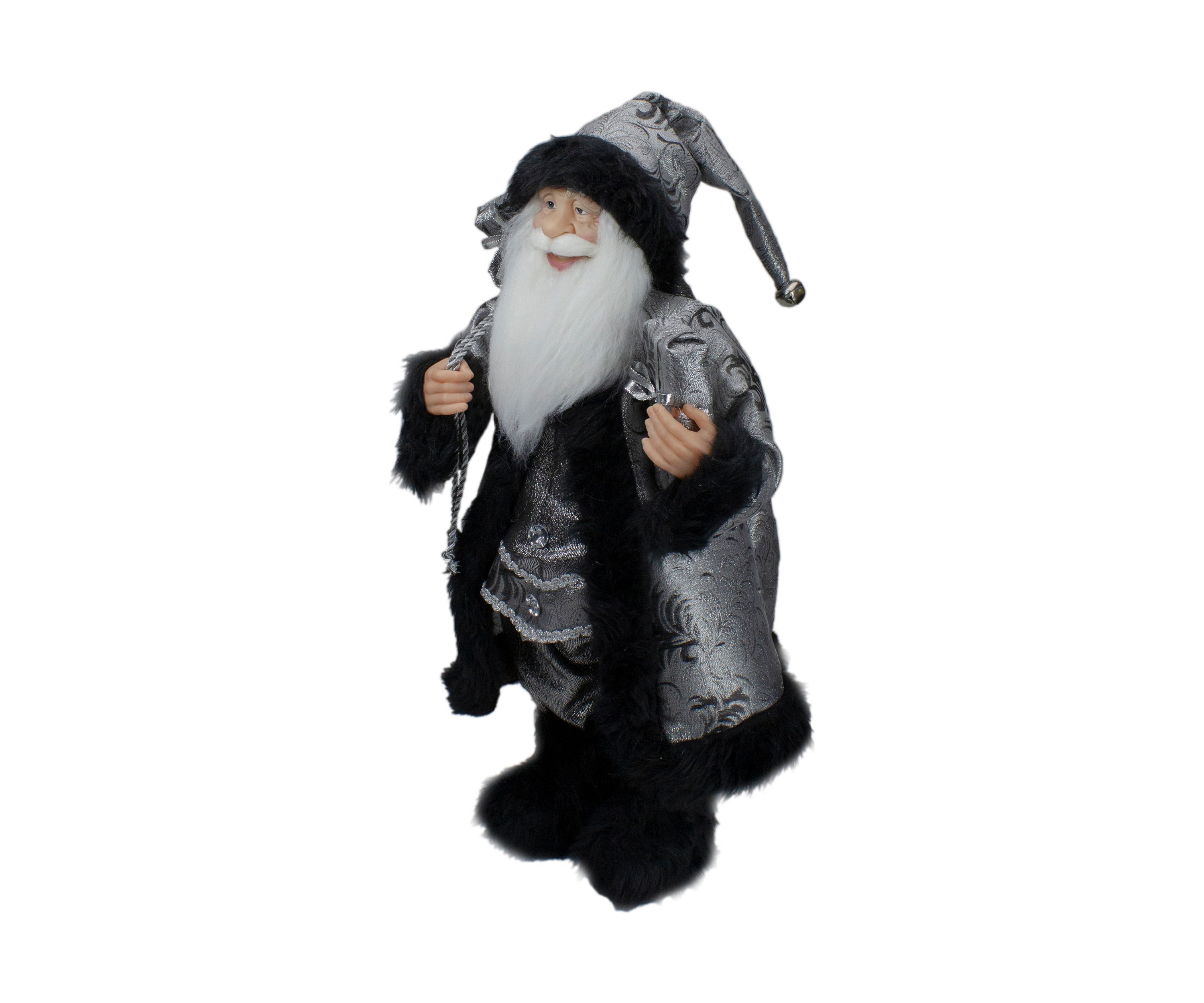 24Inch Standing Santa Claus in Silver and Black with Gifts Christmas Figure