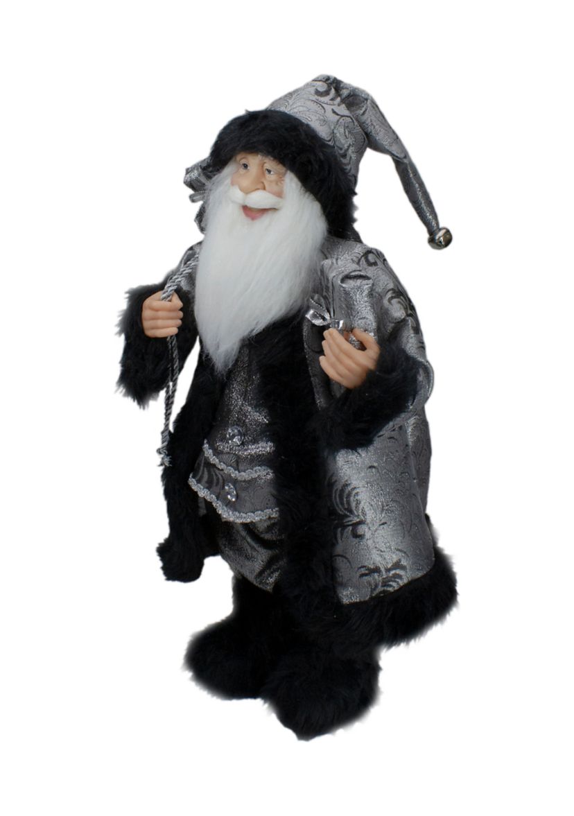 24Inch Standing Santa Claus in Silver and Black with Gifts Christmas Figure