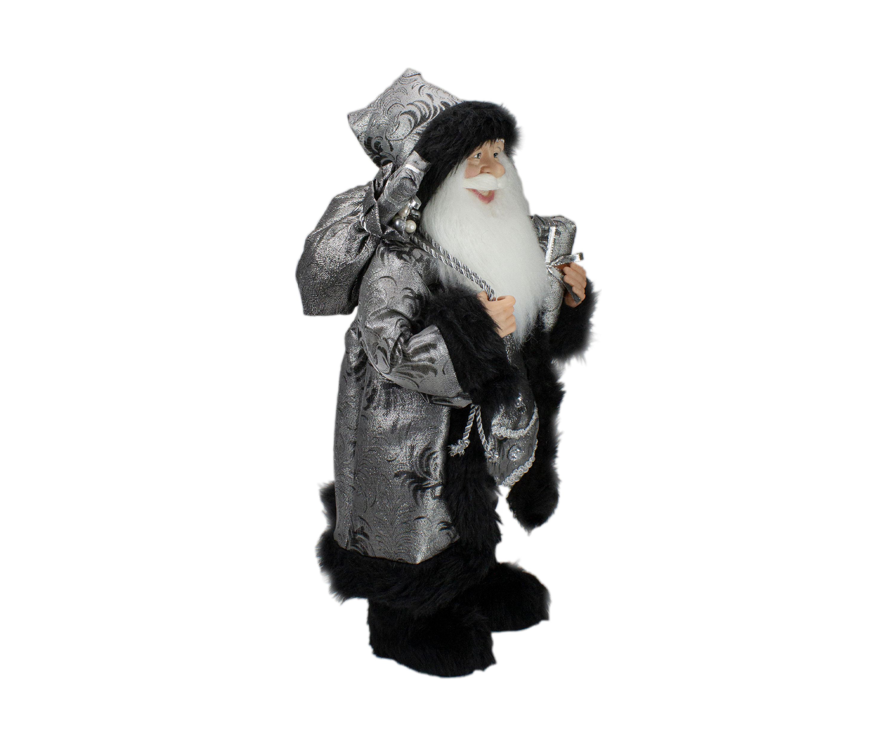 24Inch Standing Santa Claus in Silver and Black with Gifts Christmas Figure