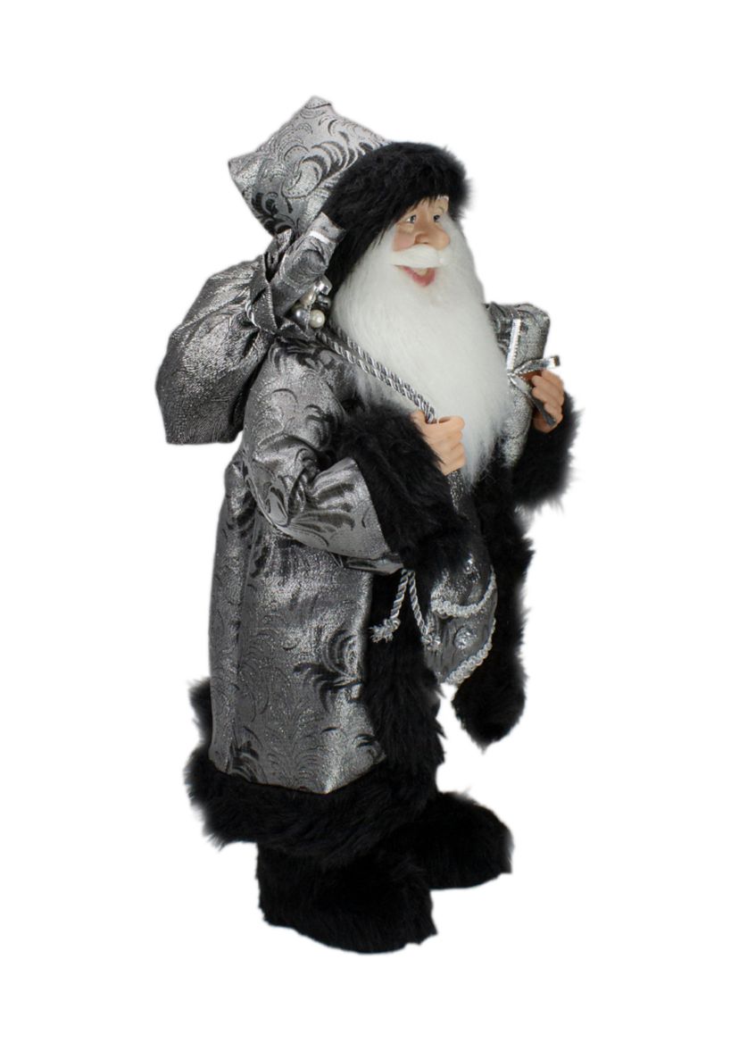 24Inch Standing Santa Claus in Silver and Black with Gifts Christmas Figure
