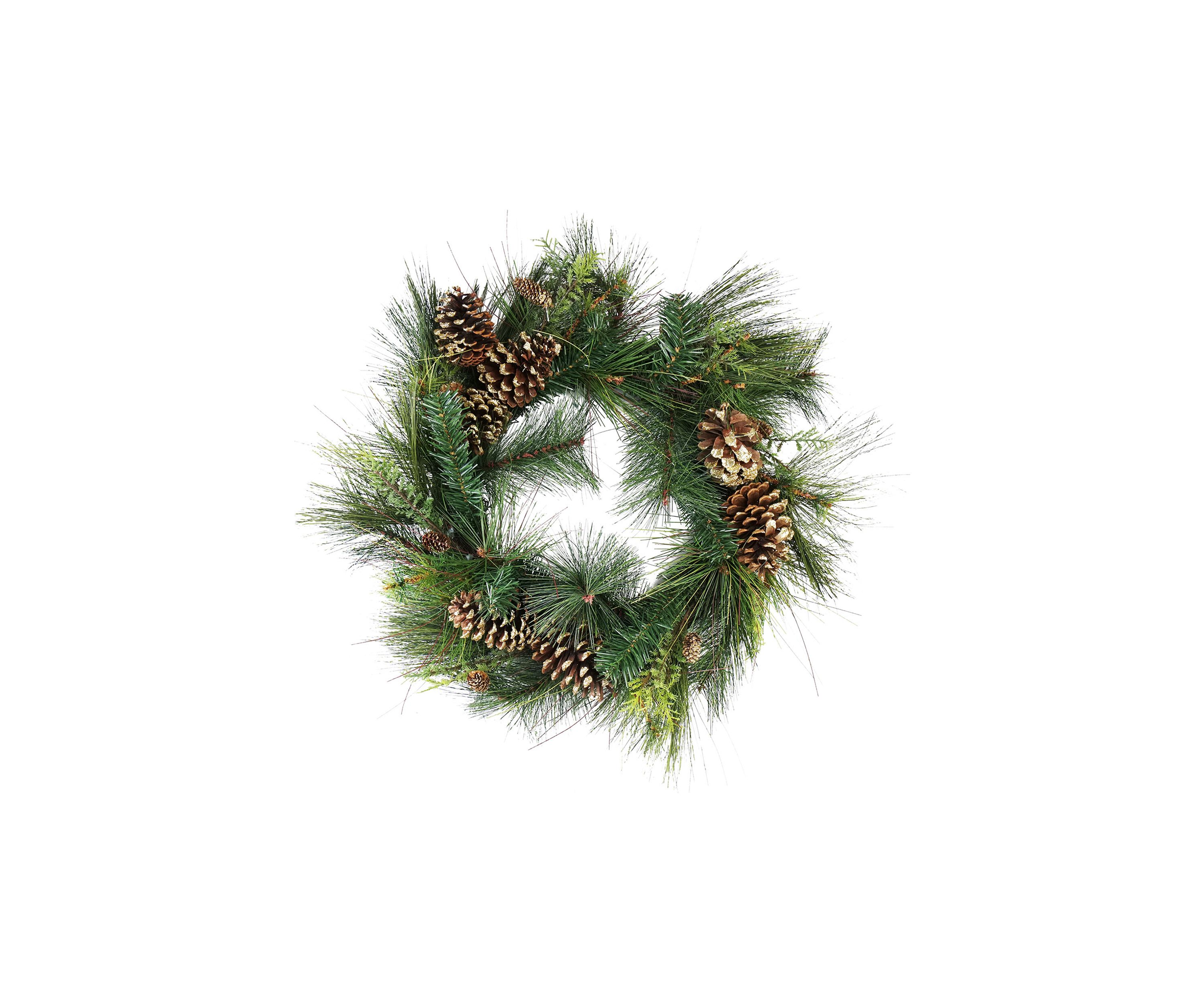 Artificial Mixed Pine with Pine Cones and Gold Glitter Christmas Wreath - 30 -Inch  Unlit