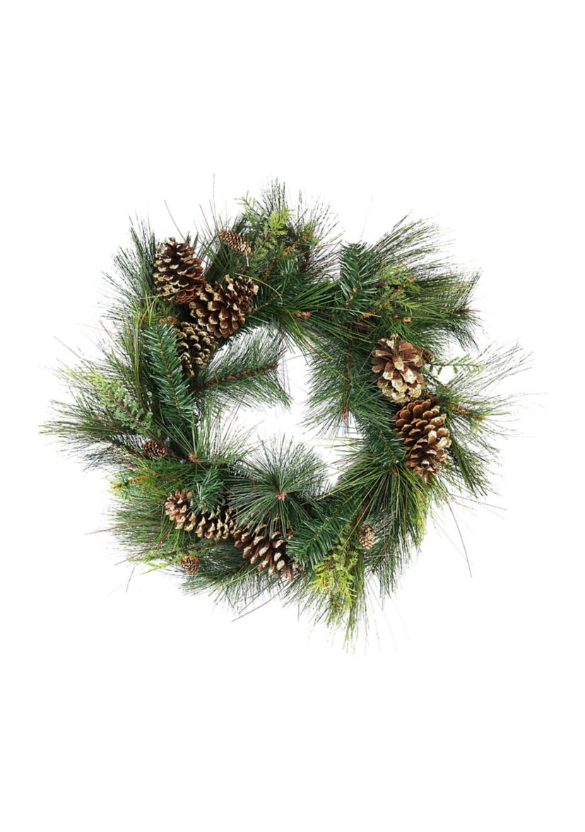 Artificial Mixed Pine with Pine Cones and Gold Glitter Christmas Wreath - 30 -Inch  Unlit