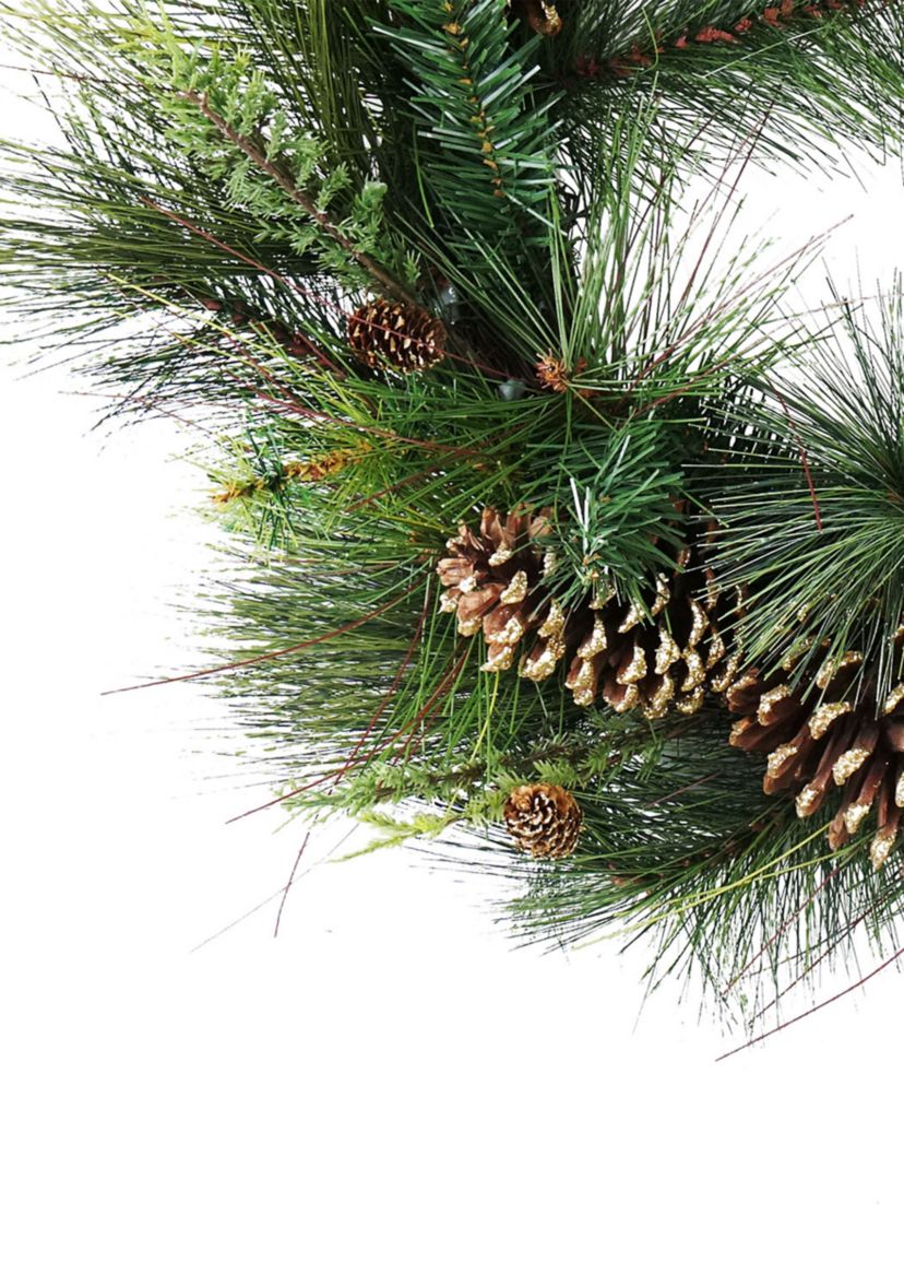 Artificial Mixed Pine with Pine Cones and Gold Glitter Christmas Wreath - 30 -Inch  Unlit