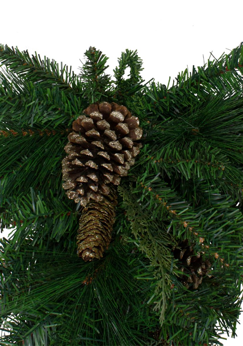 28Inch Artificial Mixed Pine with Pine Cones and Gold Glitter Christmas Teardrop Swag - Unlit