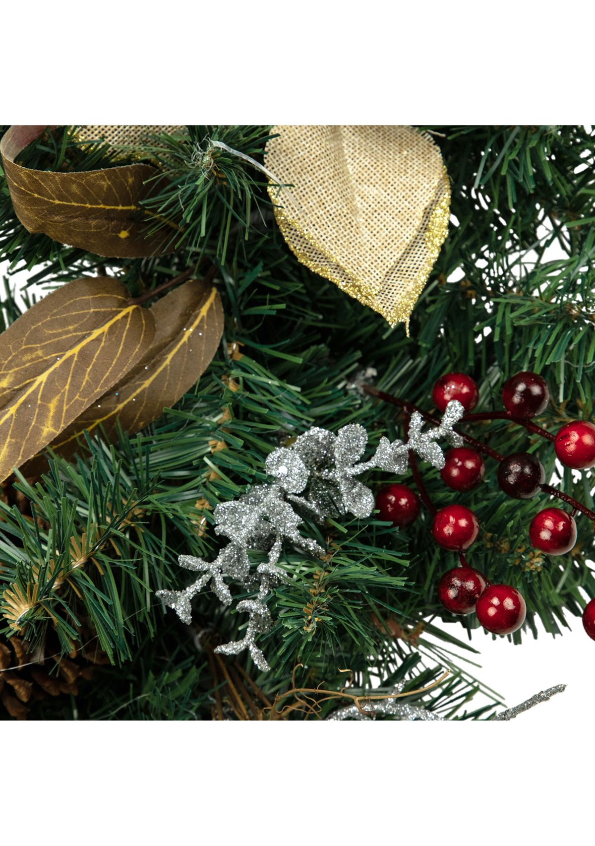 28 Inch Mixed Pine Berry and Poinsettia Artificial Christmas Teardrop Swag - Unlit