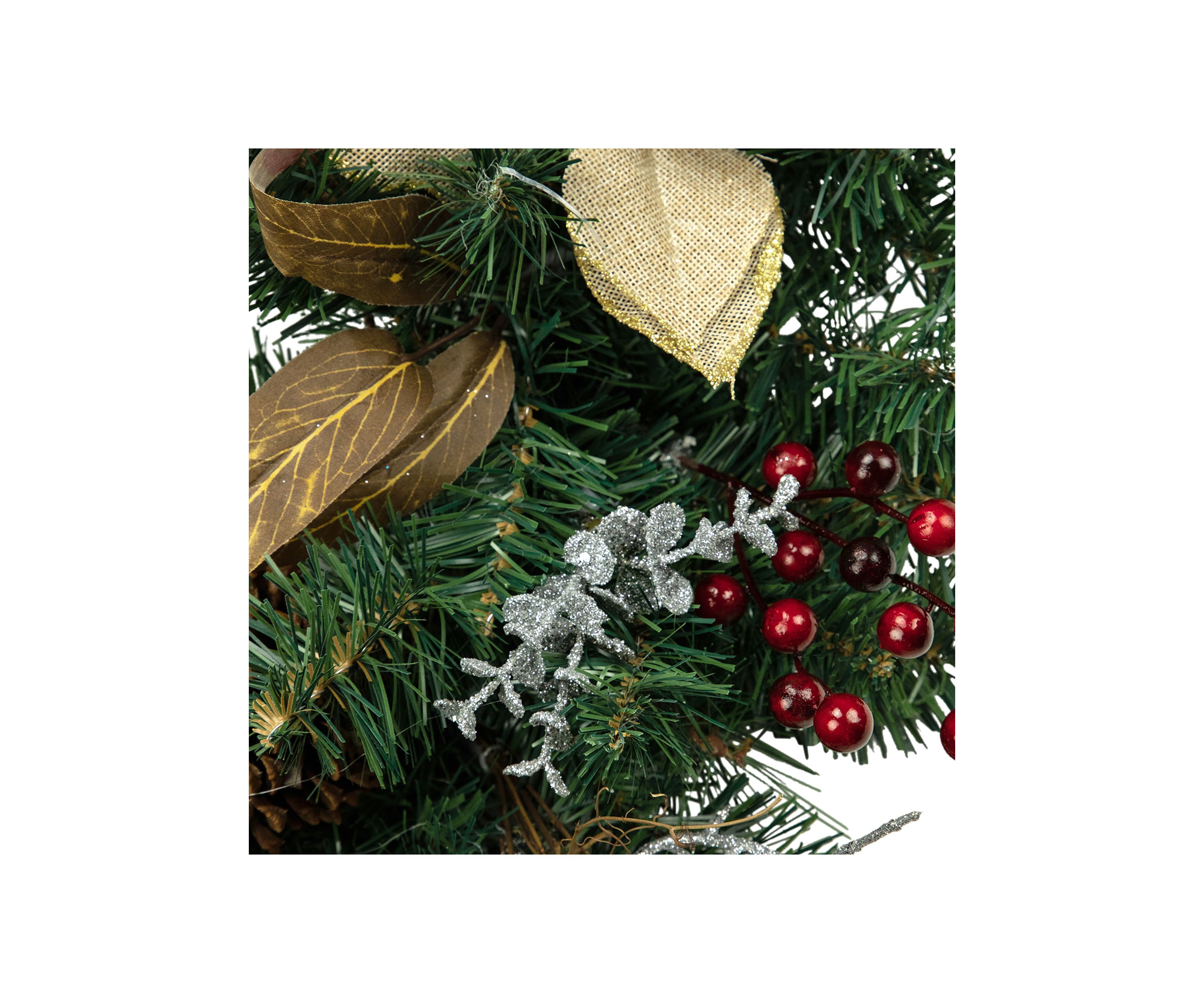 28 Inch Mixed Pine Berry and Poinsettia Artificial Christmas Teardrop Swag - Unlit