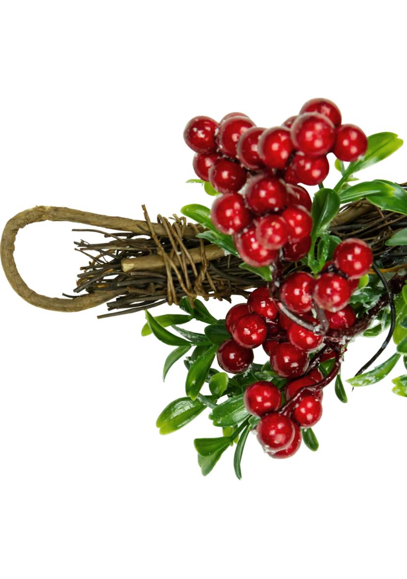 6 Glittered Artificial Boxwood  Pine Cone and Red Berry Christmas Garland- Unlit
