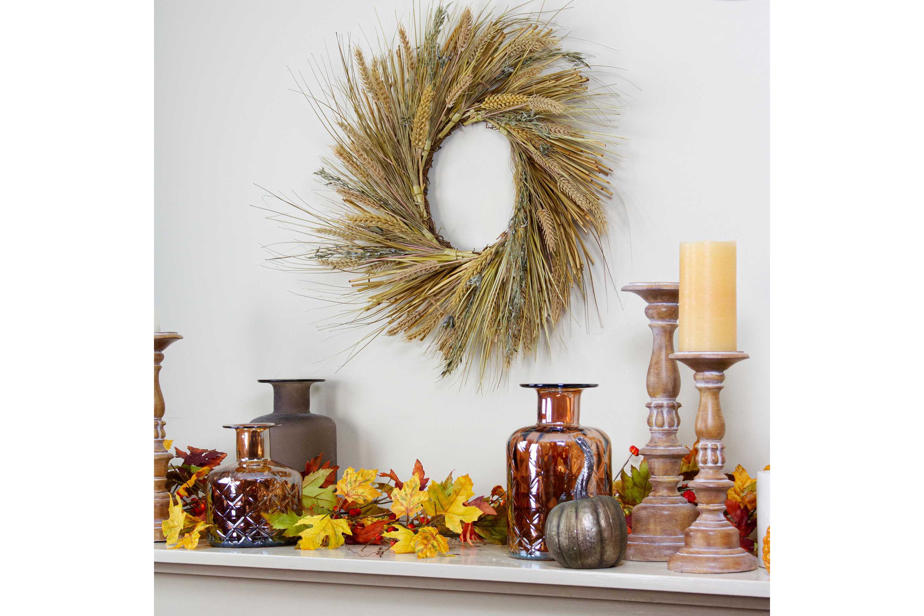 Wheat and Straw Artificial Fall Harvest Wreath - 22" - Unlit