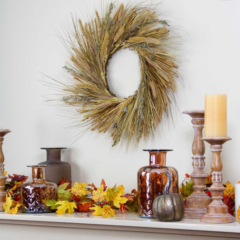 Wheat and Straw Artificial Fall Harvest Wreath - 22" - Unlit