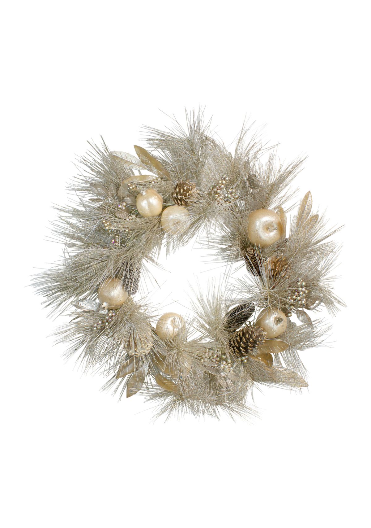 Champagne Gold Pomegranate and Apple Pine Needle Christmas Wreath - 24-Inch  Unlit