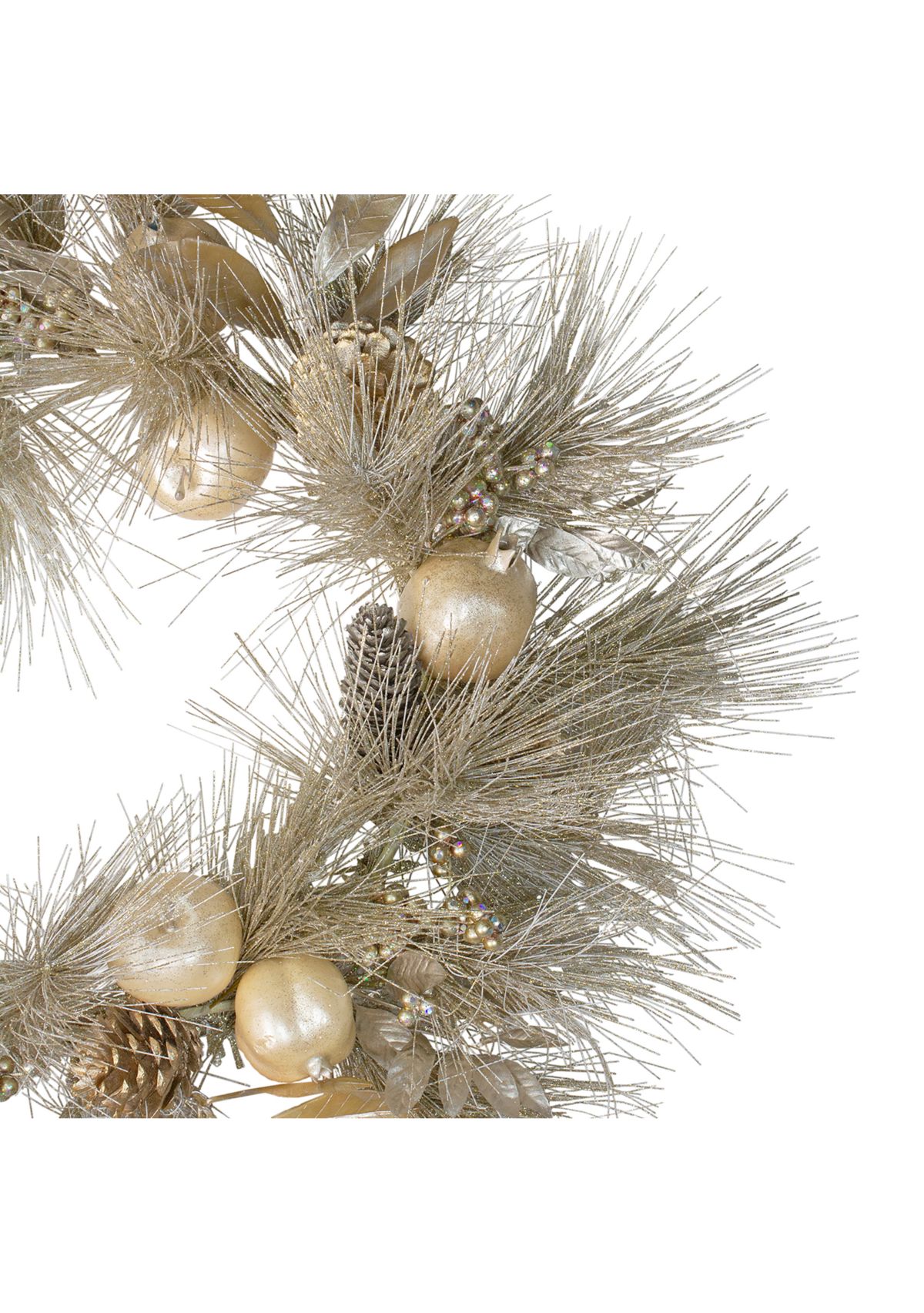Champagne Gold Pomegranate and Apple Pine Needle Christmas Wreath - 24-Inch  Unlit
