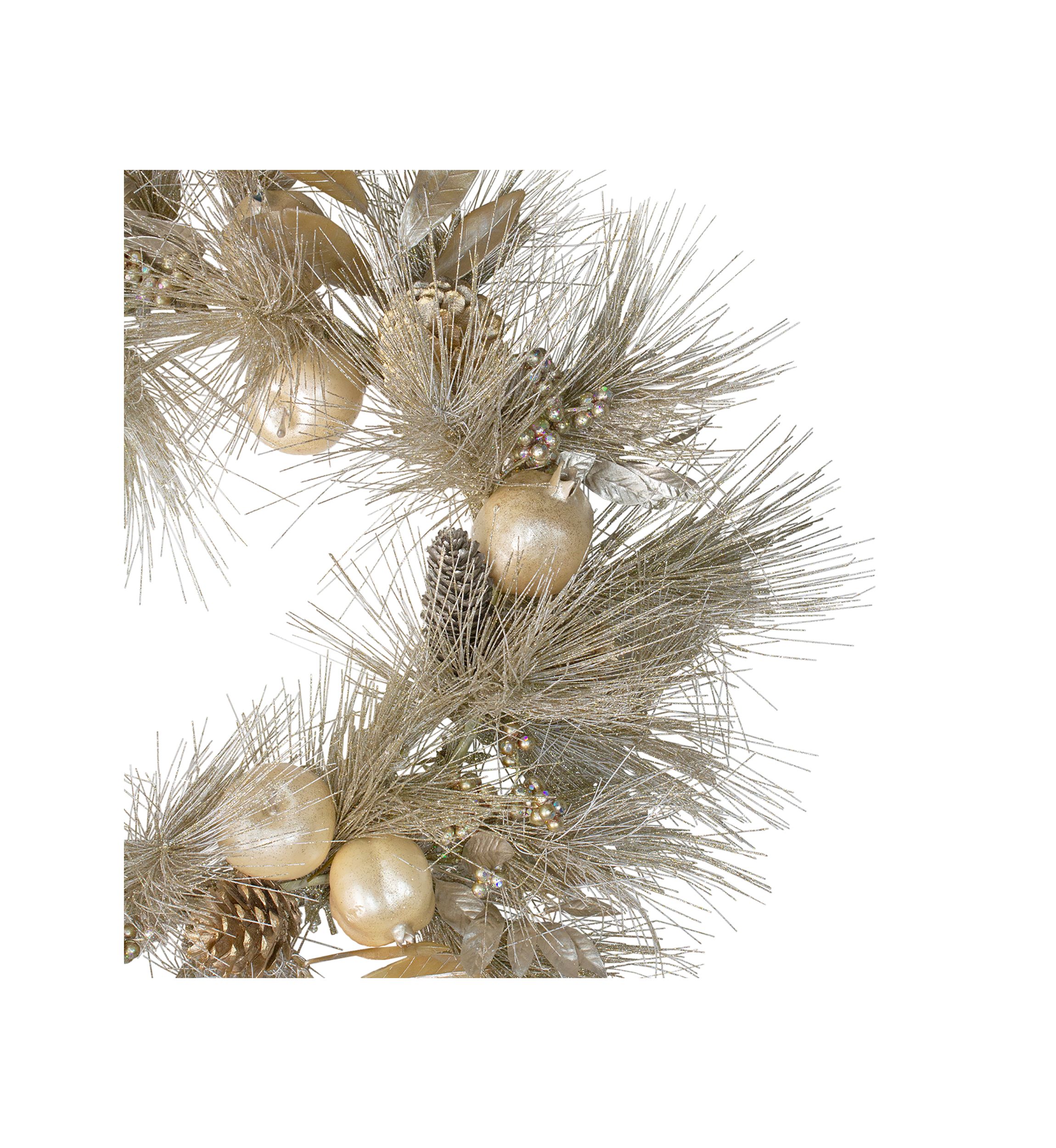 Champagne Gold Pomegranate and Apple Pine Needle Christmas Wreath - 24-Inch  Unlit