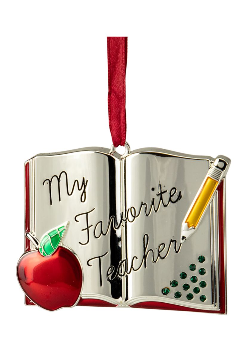 3.25Inch Red and Silver-Plated Teacher Christmas Ornament with European Crystals