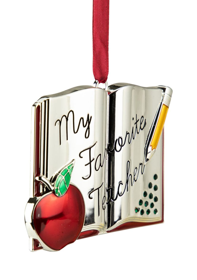 3.25Inch Red and Silver-Plated Teacher Christmas Ornament with European Crystals