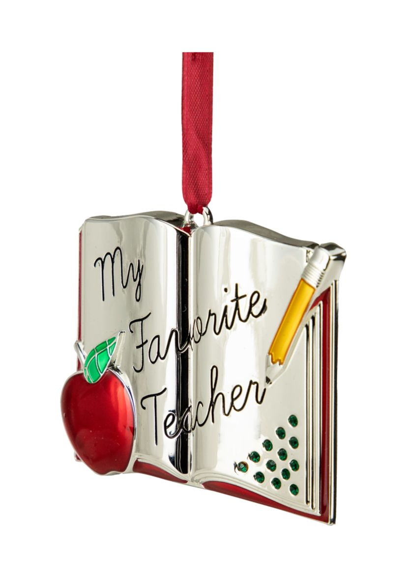 3.25Inch Red and Silver-Plated Teacher Christmas Ornament with European Crystals